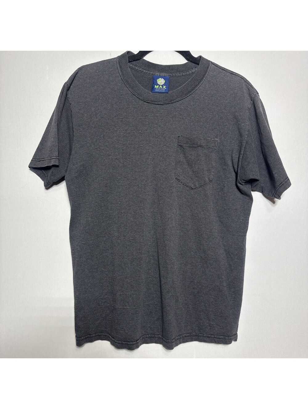Vintage Max Active Micro Stripe Pocket T Shirt Mens XL Faded Black Short Sleeve